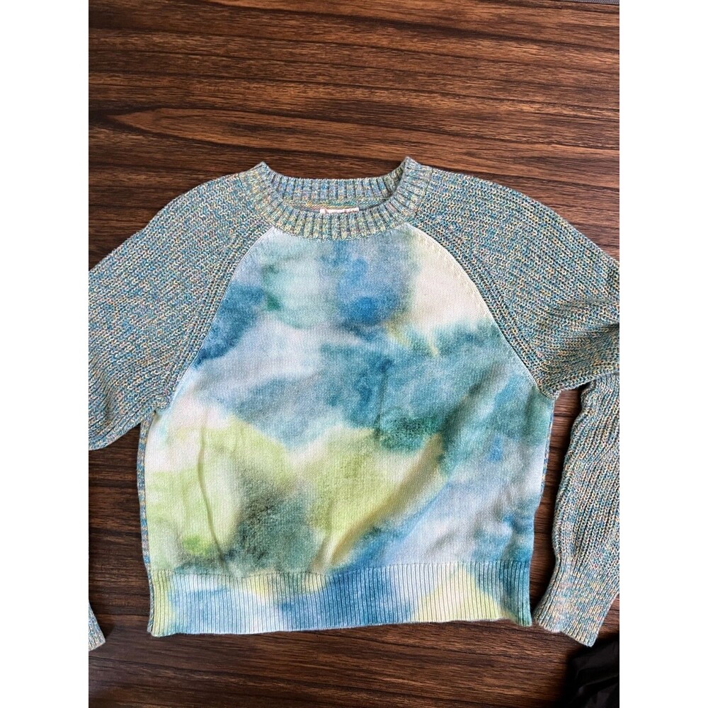 ANTHROPOLOGIE sweater medium Green Yellow Knit short tie die print pattern